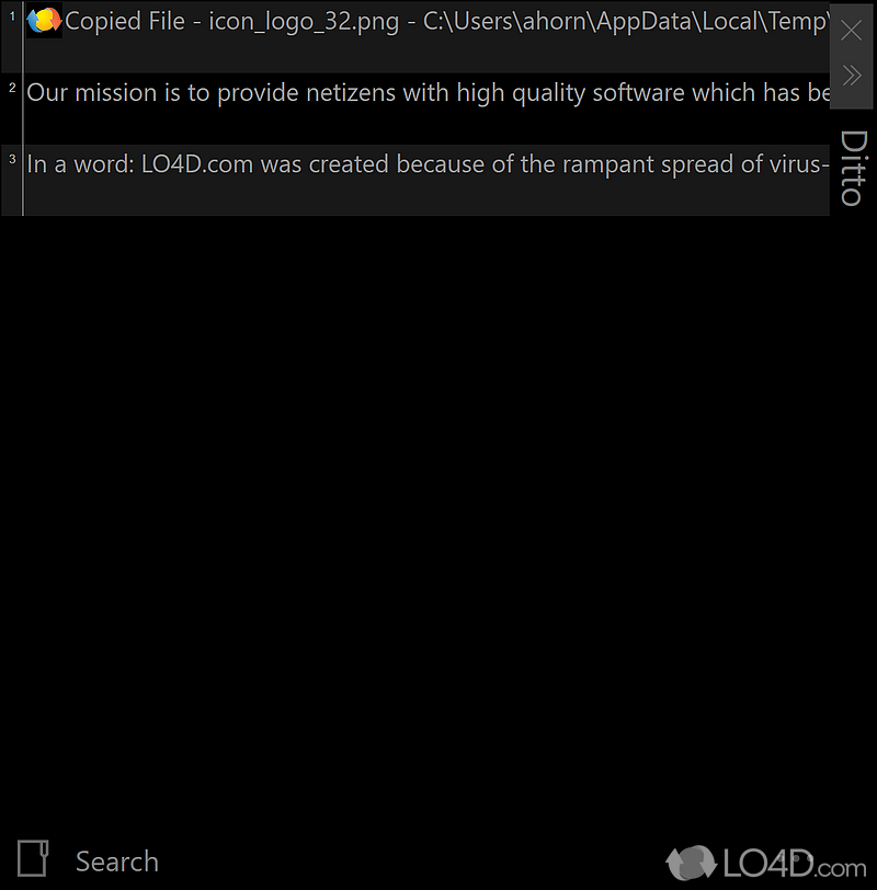 Ditto Clipboard Manager main interface showing clipboard history list