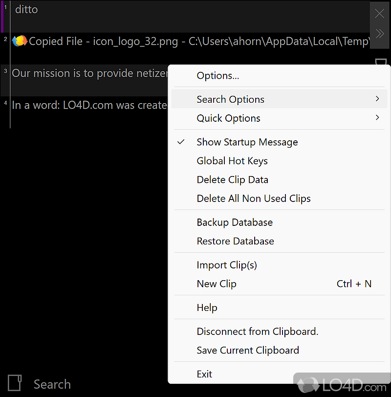 Ditto Clipboard Manager search and filter clipboard entries